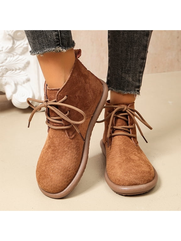 Nubuck Boots Ankle Boots for Women for Women, Lace Up Boots, Lace-Up Round Toe with Non Slip Comfortable Sole for Daily Wear and Easy on off Design and Easy on off Design