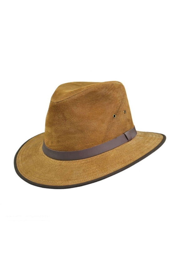 Nubuck Leather Safari Fedora Hat - S - Chestnut