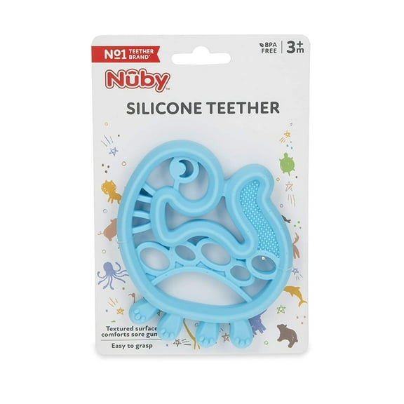 Nuby 100% Soft Silicone Teether with Massaging Bristles: 3M+, Dinosaur