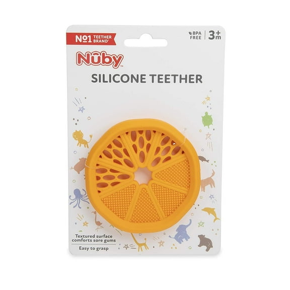 Nuby 100% Soft Silicone Teether with Massaging Bristles Orange