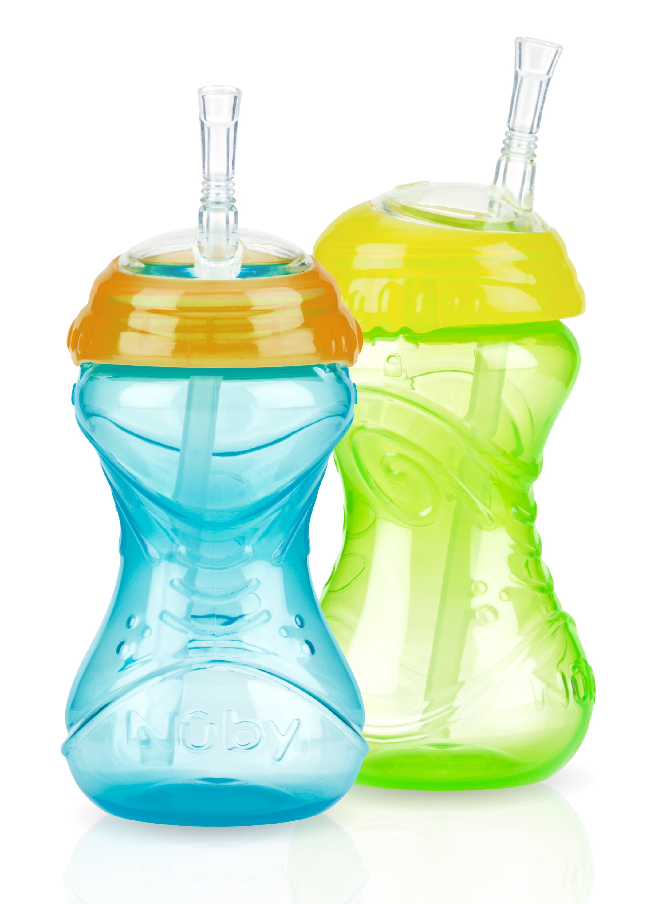 Brand - Mama Bear Silicone Weighted Straw Sippy Cup, Pack of 2,  Blue/Green