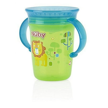 Nuby 1pk No Spill 2-Handle 360 Degree Printed Wonder Cup Green