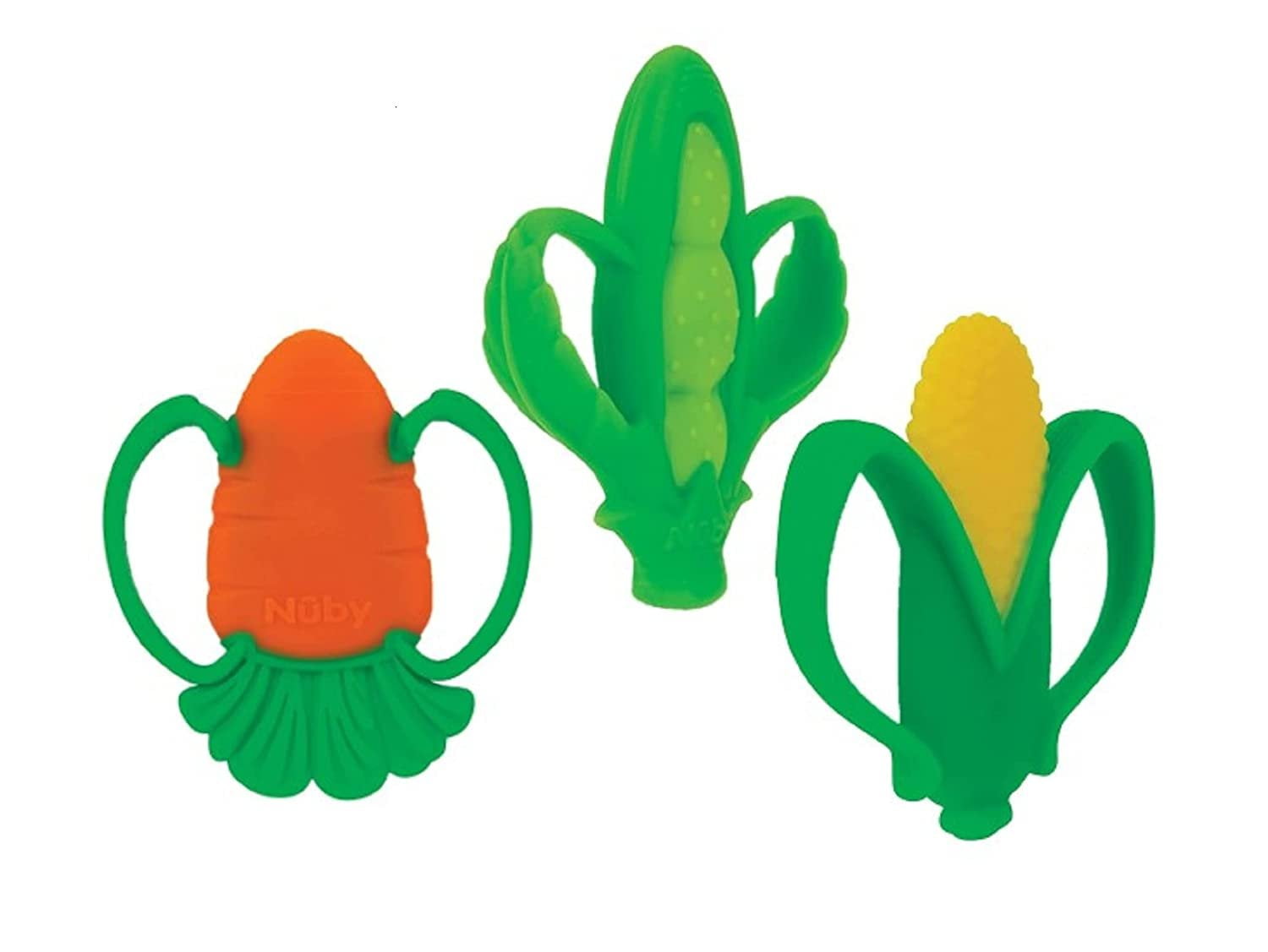 Nuby 2 Handle Silicone Fruit and Veggie Teether 3+ Months 3 Pack