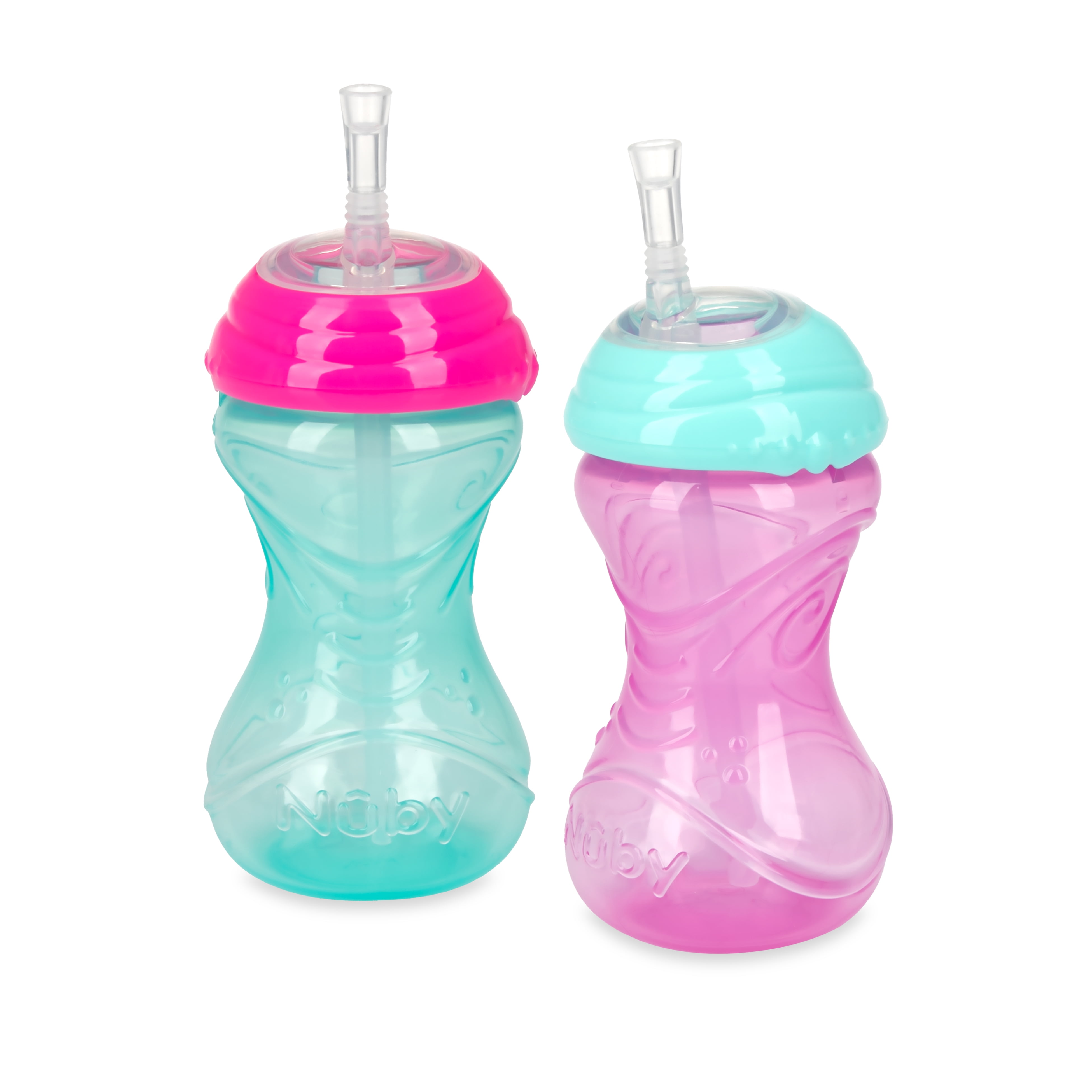 Nuby 3 Pack Girl No-Spill Cup with Flex Straw - 10 Ounce - 12+