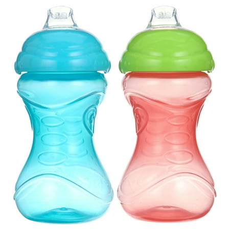 Nuby 2 Pack 10 Oz. Clik-It Cup with Silicone Spout, Red & Blue