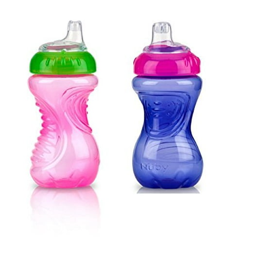 Nuby 2 Pack No Spill Cup, 10 Ounce, Pink - Purple