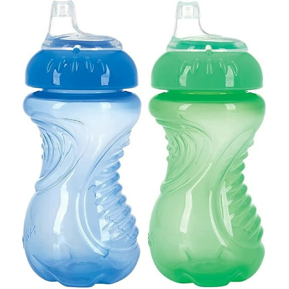 Nuby 2-Pack No-Spill Easy Grip Cup, 10 Ounce, Blue & Green