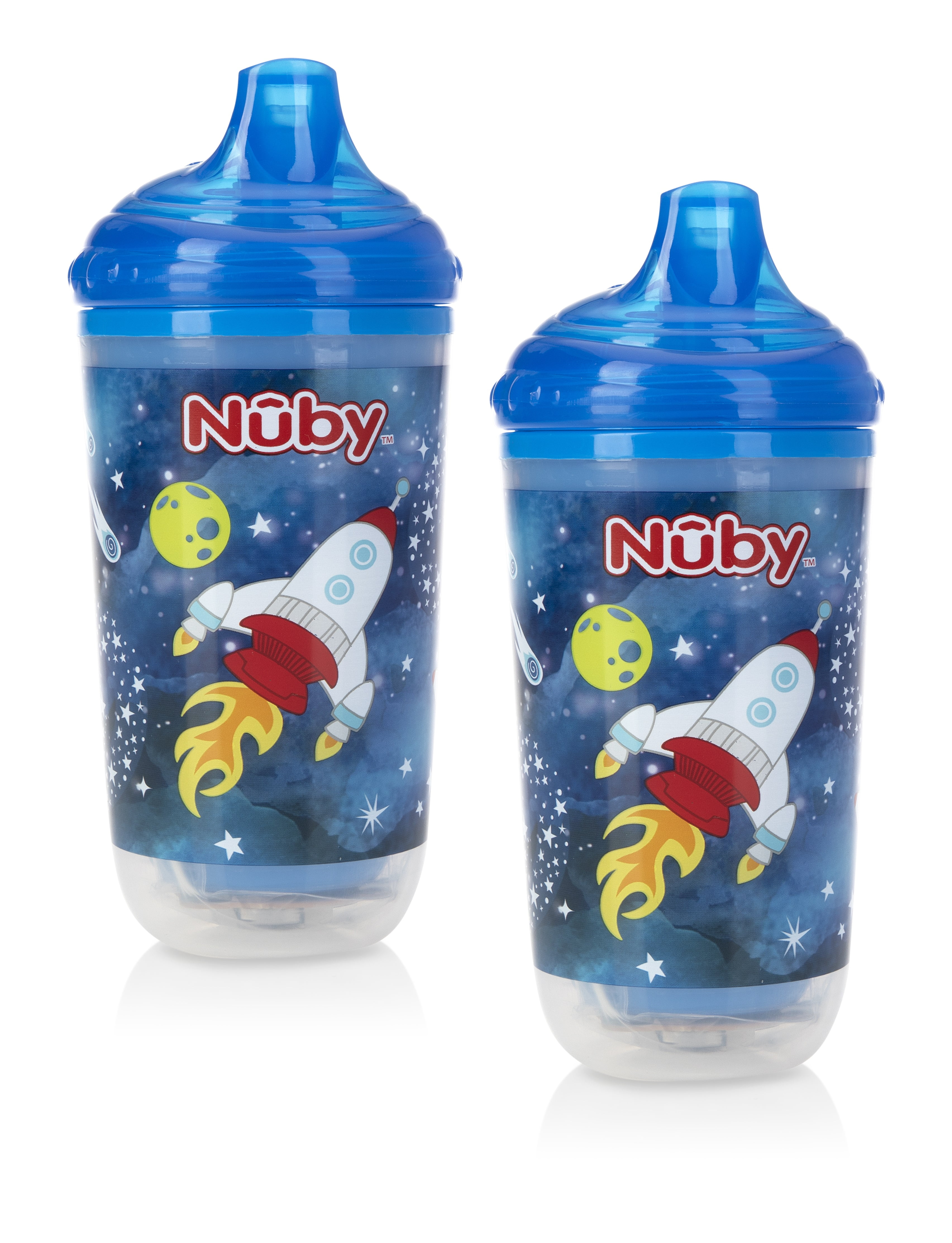 Nuby 2 Pack No Spill Cup, 10 Ounce, Blue - Green