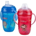 thumbnail image 1 of Nuby 2 pack Comfort Trainer 2 Handle Cups with 360 Weighted Straw and Soft Silicone Spout, 9 Oz, Blue Lion and Red Monkey, 1 of 9