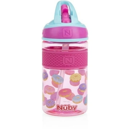 Nuby 2314943 12 oz Nuby Flip-it Freestyle Hard Straw Cup - Pink Donuts - Case of 12