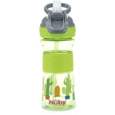Nuby 2314954 12 oz Nuby Push Button Flip-it Soft Spout on The Go Cup, Green Cactus - Case of 12