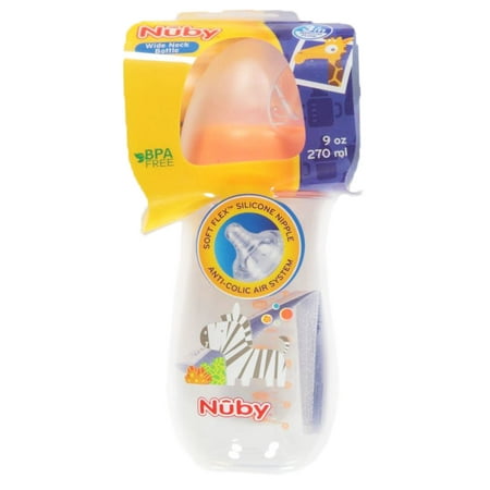 Nuby 2330392 9 oz Wide Neck Bottle with Anti-Colic Air System - Case of 24