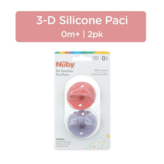 Nuby 2pk 3-D Sili Soother Silicone Pacifier, Flower & Bow