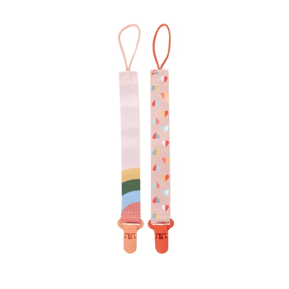 Nuby Pacifinder Baby Pacifier Holder Clip, 2 Count, Peach Stripes & Hearts