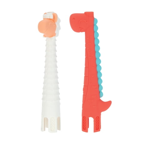 Nuby 2pk Silicone Sensory Tube Teethers, Llama & Dinosaur