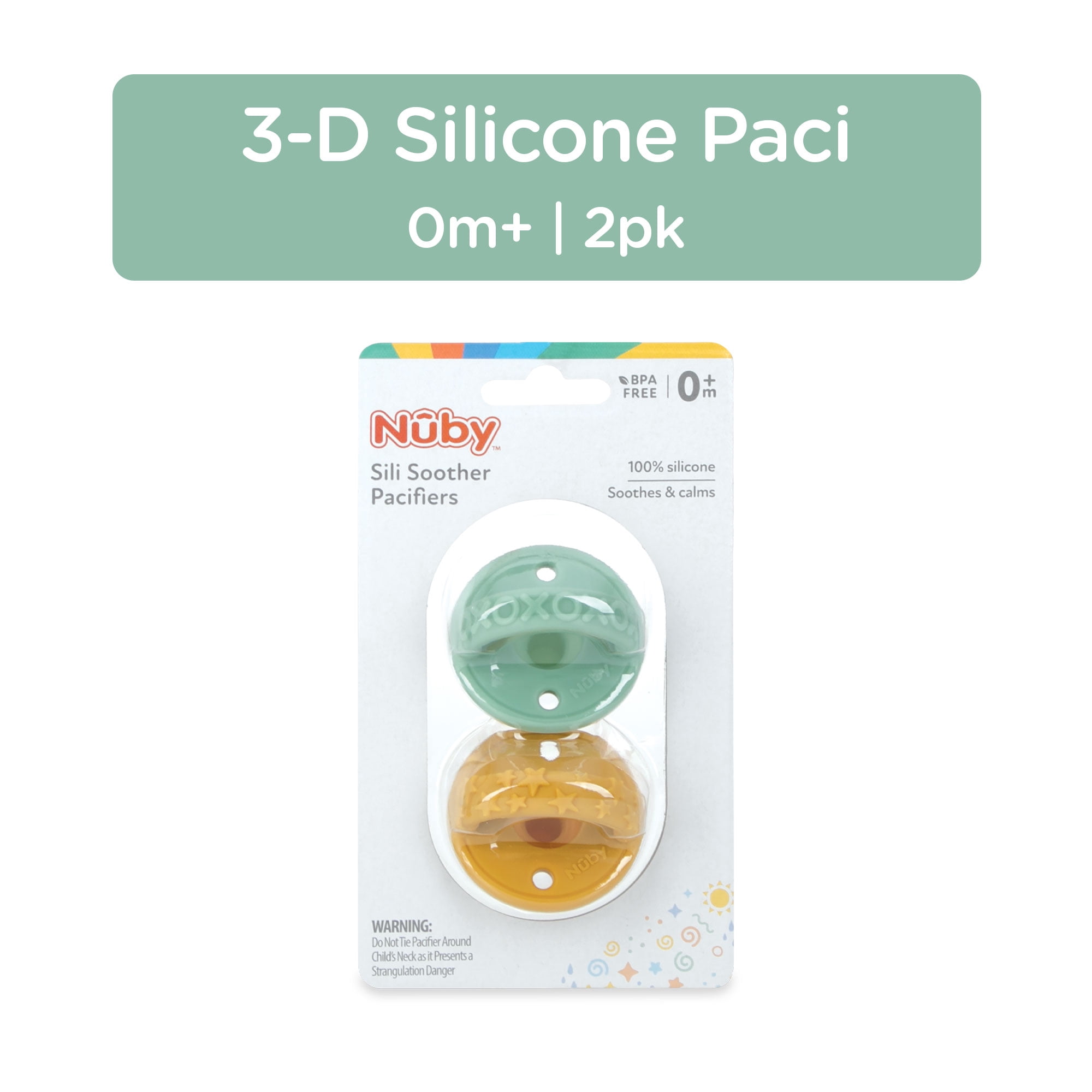 Nuby 3-D Sili Soother Baby Pacifier, XOXO and Stars, 2 Pack