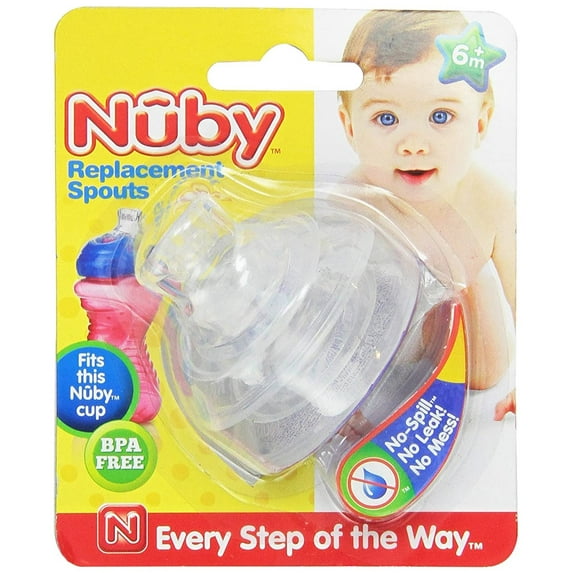 Nuby 3 Packs 6 Count Super Spout No Spill Replacement Spouts, Clear