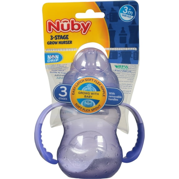Nuby 3+ Months 8 Ounce Non-Drip 3-Stage Grow Nurser 1 ea