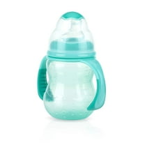 Nuby 3-Stage Wide Neck No Spill Bottle with Handles And Non-Drip Juice Spout, 3 Months, 8 Ounce, Teal