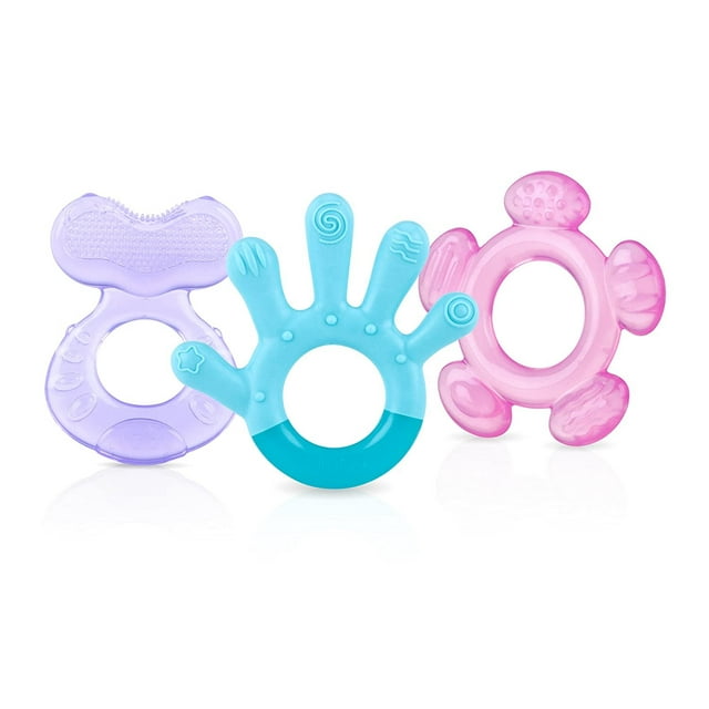 Nuby Baby Chewing Teether Set, 3 Step Soothing for Front, Middle, Back Teeth, Refrigerator Safe