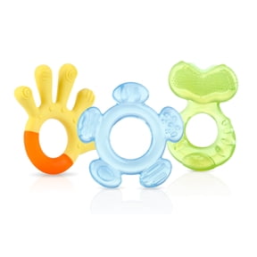 Nuby 3-Step Soothing Teether Set for Infants, Green/Blue/Yellow Unisex Baby Teethers, 3 Count