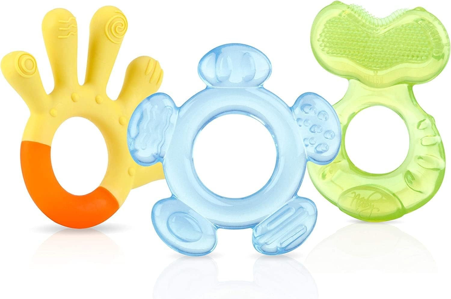 Nuby 3-Step Soothing Teether Set for Infants, Green/Blue