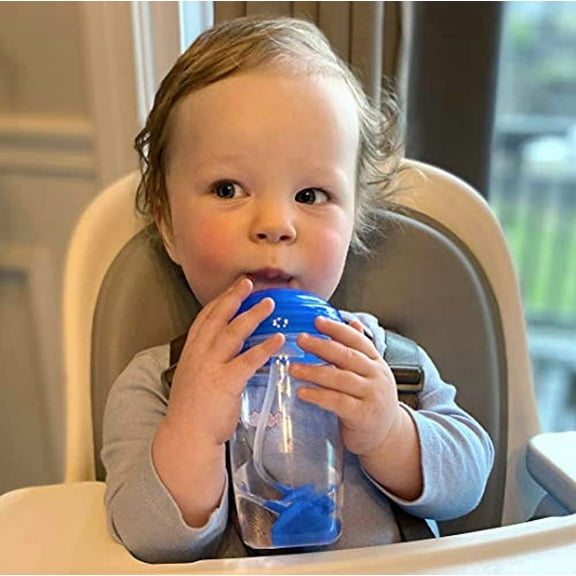 Nudy Traitan No-Spill 10 oz Trainer Cup with Silicone Spout, 360 Weighted Straw & Hygienic Cover, Blue