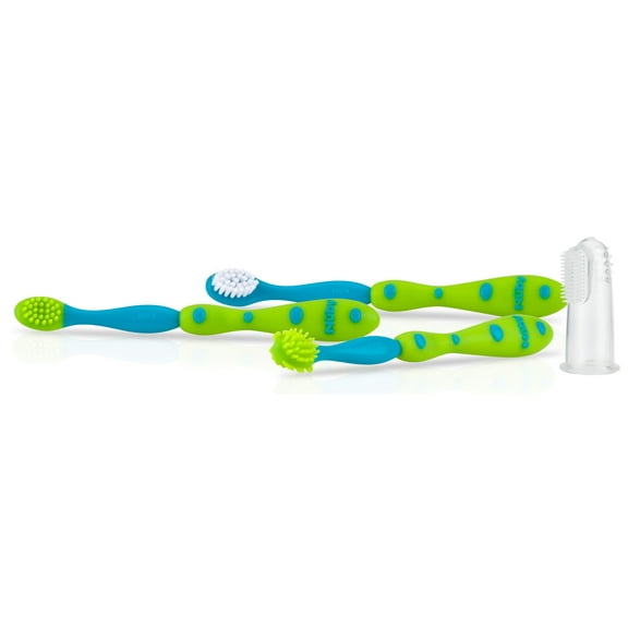 Nuby 4- Stage System Oral Care Set, 1 Massager and 3 Brushes