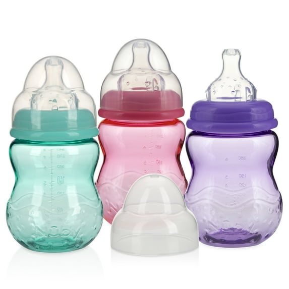 Nuby 8 Ounce Wide Neck Tritan Bottles Girl, 3 Count