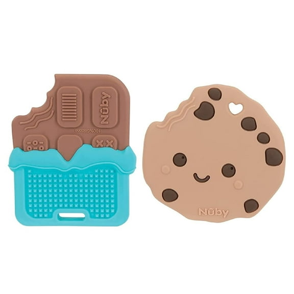 Nuby All Silicone Chocolate Chip Cookie and Chocolate Bar Teether - 3+ Months Cookie/Chocolate