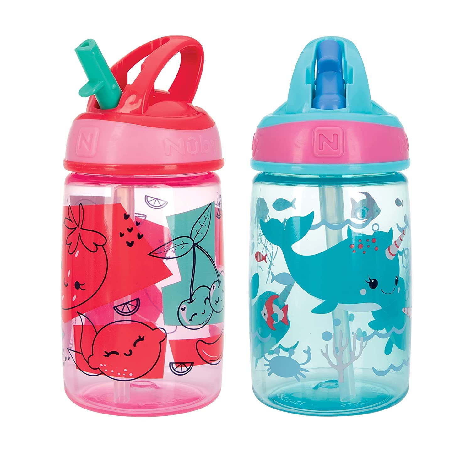 Nuby BPA Free 360 ml Pink Aqua Fruit Printed Water Bottle with