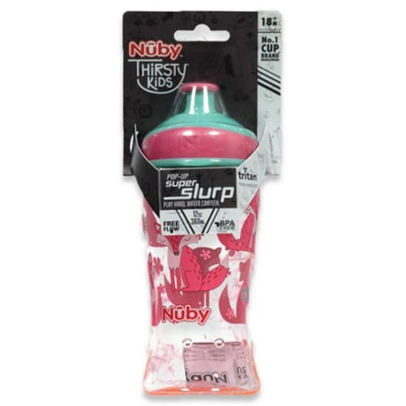 Nuby Baby Girls' 12 Oz. Pop-Up Super Slurp Free Flow Sipper Cup Color: pink/aqua Size: one size