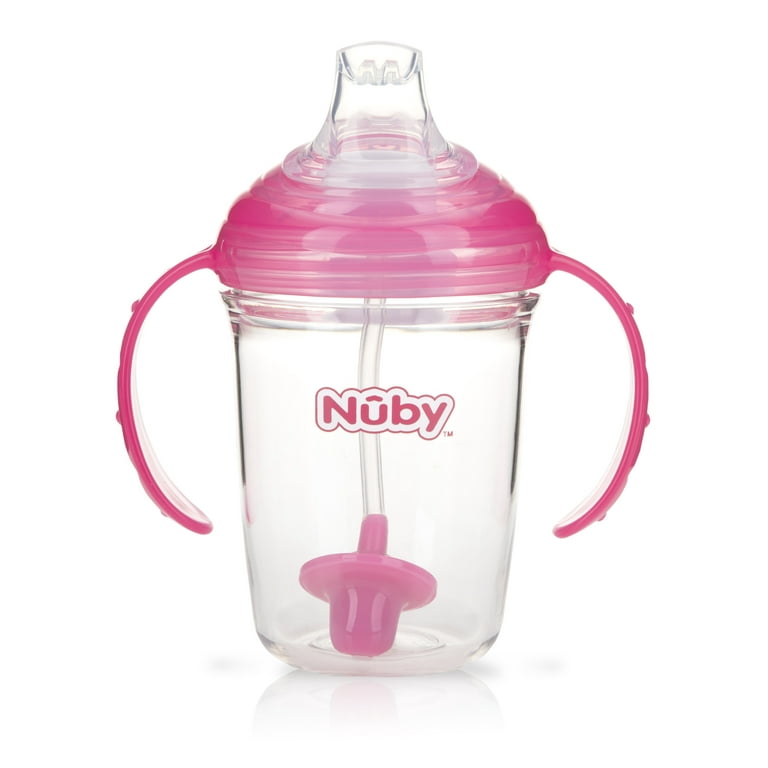 Nuby 360 GripN'Sip Cup, Weighted Straw, Easy Silicone Spout, Pink