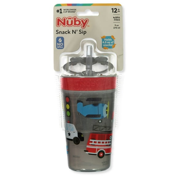 Nuby Boys' Snack N Sip 9 Oz. Construction Cup With Straw - gray multi, one size