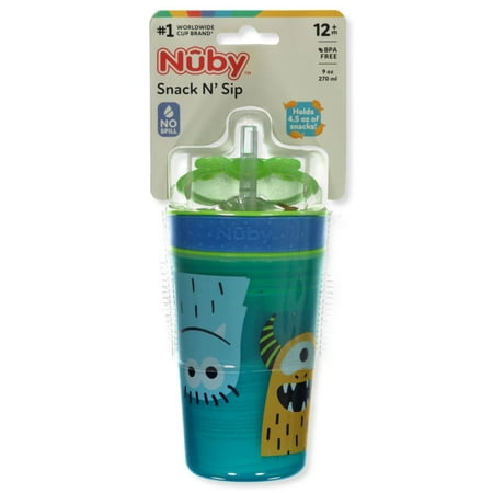Nuby Boys' Snack N Sip 9 Oz. Monster Cup With Straw - lime/multi, one size