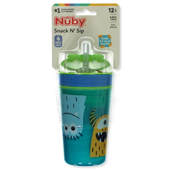Nuby Boys' Snack N Sip 9 Oz. Monster Cup With Straw Color: lime/multi Size: one size