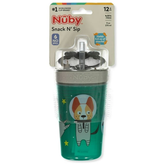 Nuby Boys' Snack N Sip 9 Oz. Space Dog Cup With Straw Color: charcoal gray multi Size: one size