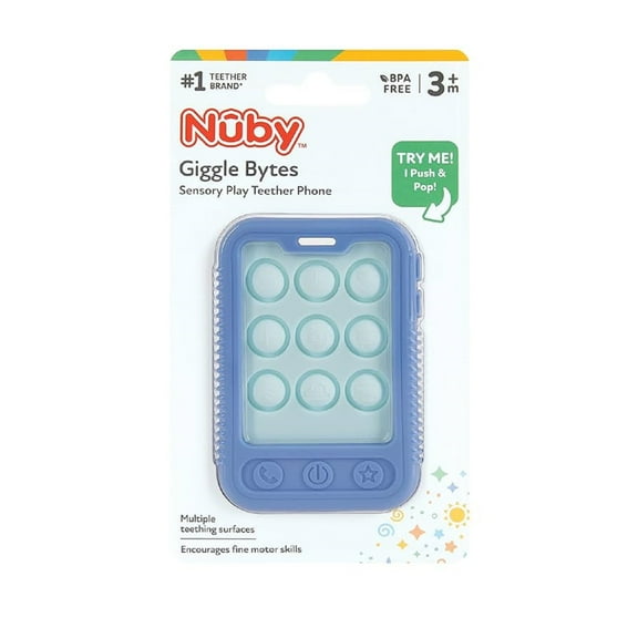 Nuby Cell Phone Popper Sensory Play Teether Toy - 3+ Months, 1pk Neutral Blue