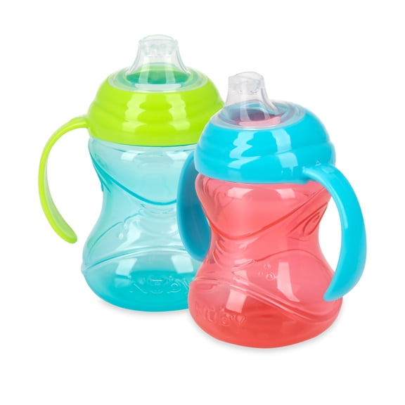 Nuby Clik-It Sippy Cup, Soft Spout Training Sippy Cup, 4+ Months, Red and Blue, 10 oz, 2 Pack