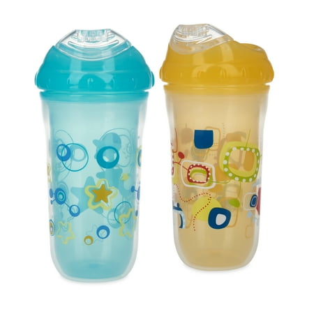 Nuby Cool Sipper Soft Spout Sippy Cup, Orange/Aqua, 9 fl oz, 2 Count