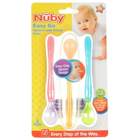 Nuby Easy Go 3-Pack Spoons with Travel Case - pink, one size