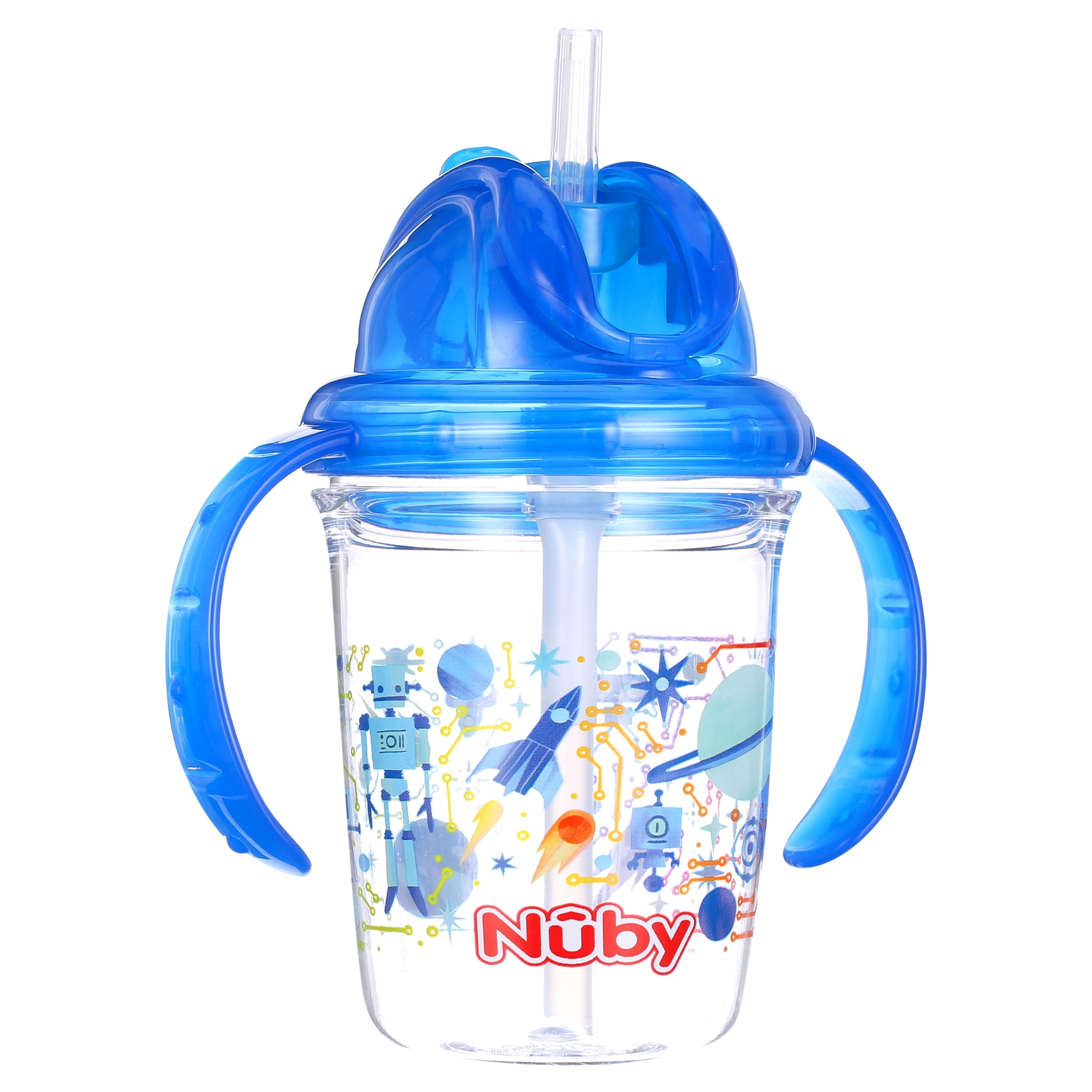 Nuby FlipNSip Silicone Straw Cup with Handles, Blue