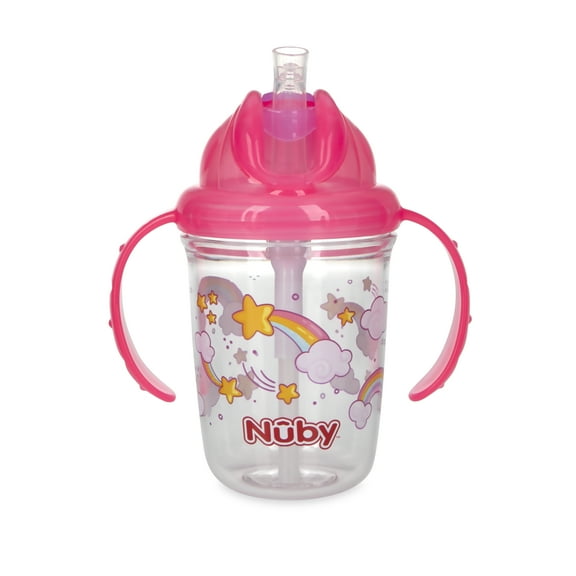 Nuby FlipNSip Silicone Straw Cup with Handles, Pink