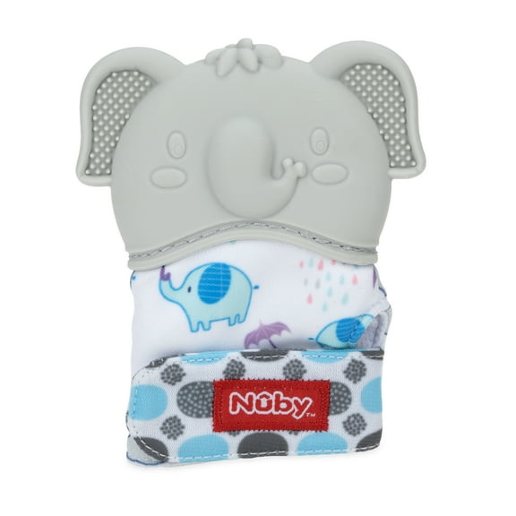 Nuby Happy Hands Baby Teething Mitten, Gray Elephant Design