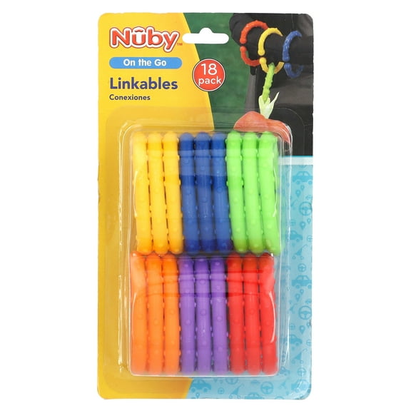 Nuby Linkables, 18 Colorful Attachable Links for Strollers, Car Seats, & Travel