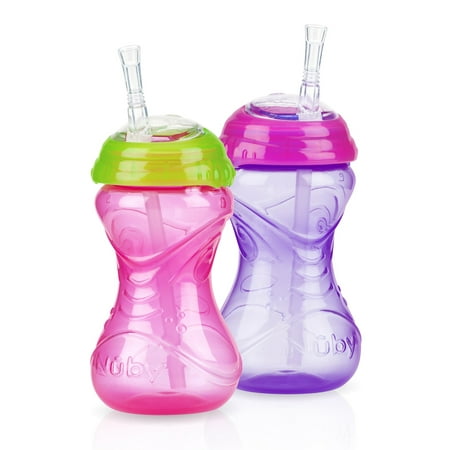 Nuby No-Spill Clik-It Flex Straw Cup, 12 Months Plus Pink and Purple