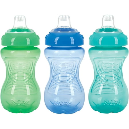 Nuby No-Spill Easy Grip Cup, 10 Ounce 3 pack Green, Blue, Aqua