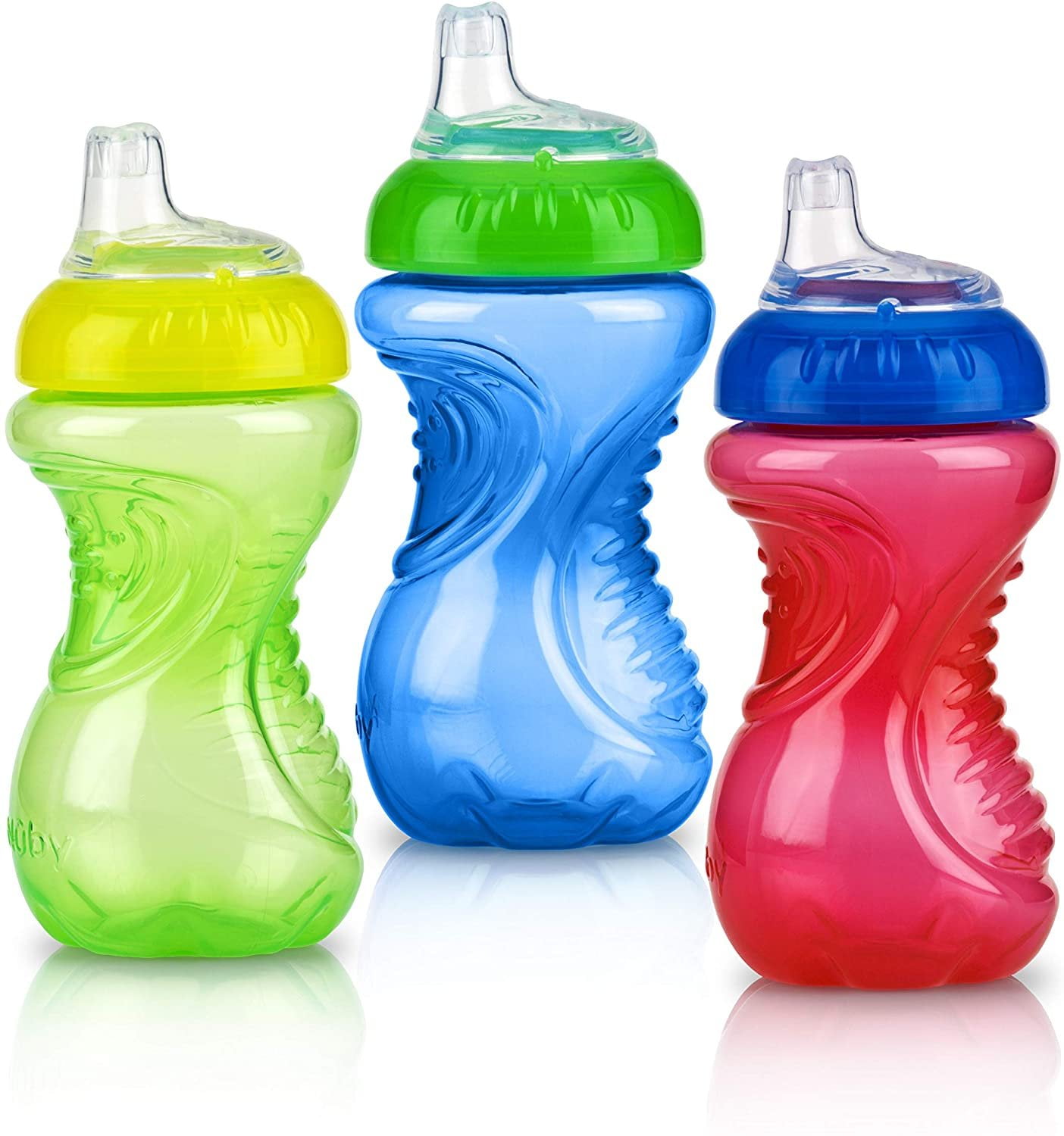Nuby NoSpill Easy Grip Cup, 10 Ounce Red/Blue/Green 3 Pack
