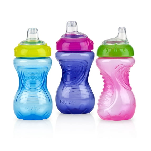 Nuby No-Spill Easy Grip Soft Spout Sippy Cup, Multicolor, 10 fl oz, 3 Count