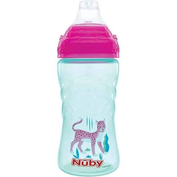 Nuby No Spill Printed Thirsty Kids No-Spill Sip-it Sport Cup with Soft Spout and Lid - 12oz / 360 ml, 12  Months, Single Pack of 1 Pink